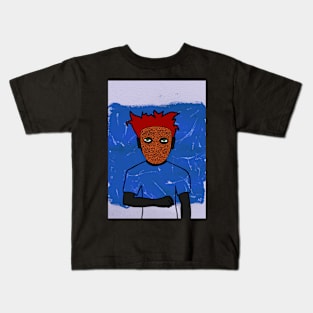 BlueFire - Male Character with Doodle Mask and Green Eyes in Expressionist Style Kids T-Shirt